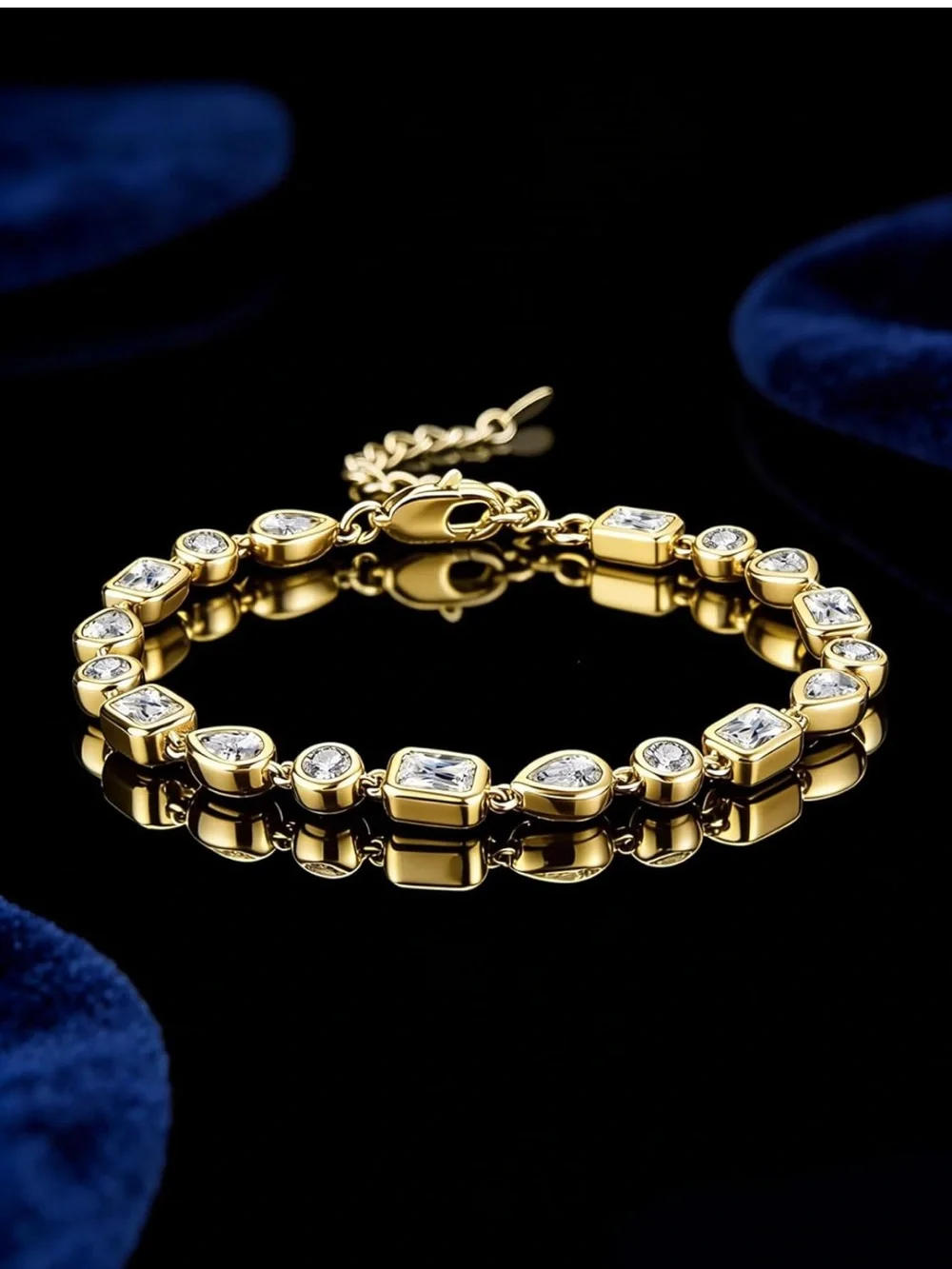 18K Yellow Gold Plated Tennis Bracelet‎ Dainty Cubic Zirconia Chain Bracelet